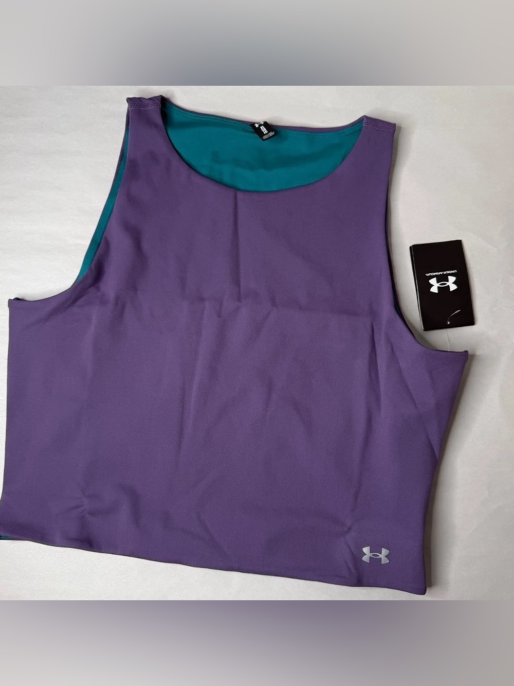 NWT Under Armour Purple Teal Crop Tank XL Fitted Workout Gym Top